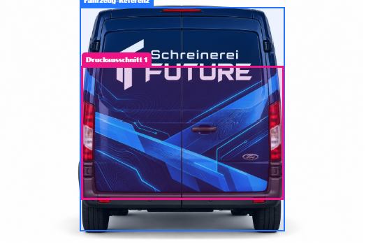 Ford Transit Heck mit Fahrzeug- und Druckrahmen